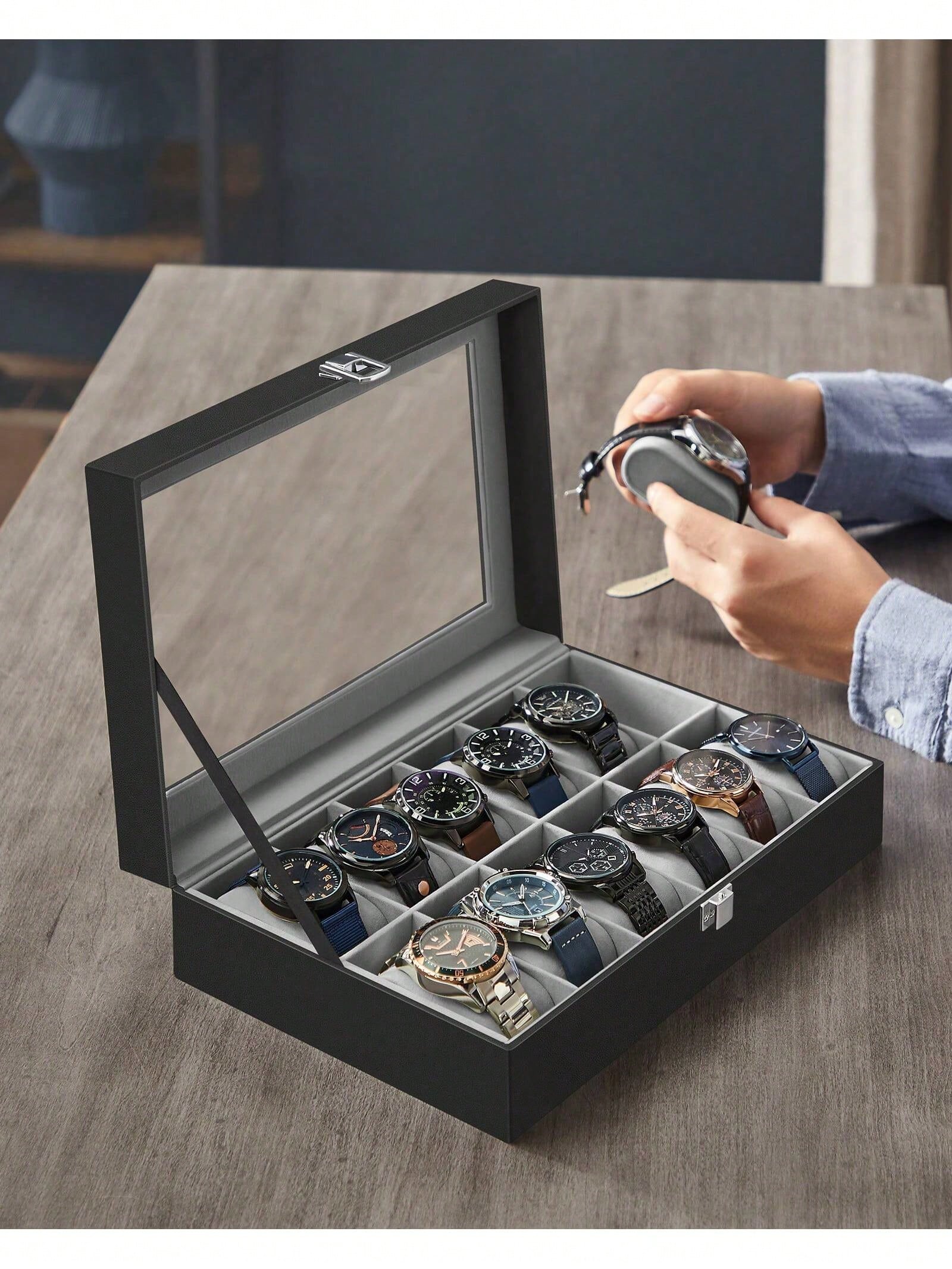 12-Slot Lockable Watch Box wit - đánh giá và giá Jewelry Box Watches Bracelets
